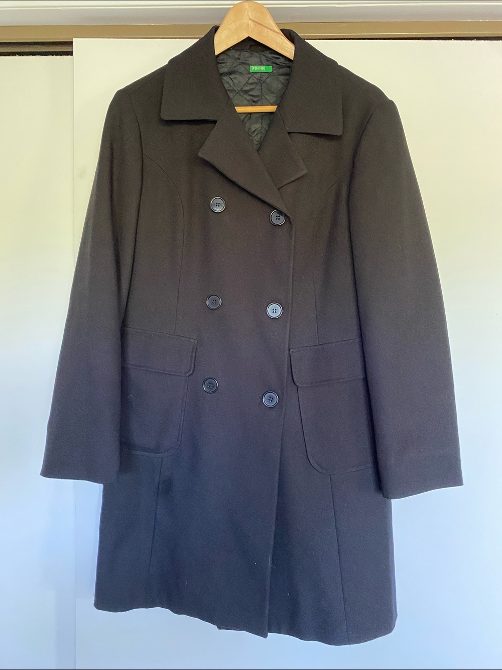 United Colors Of Benetton Black Double-Breasted Wool Pea Coat